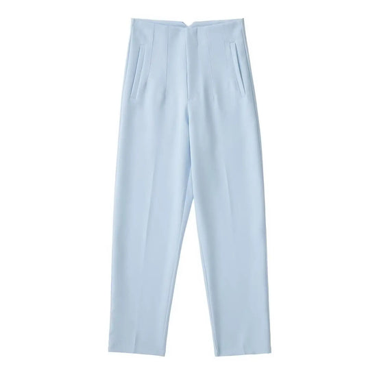 Willshela Women Fashion Straight Pants High Waist Front Zipper Trousers Vintage Full Length Female Chic Lady - Tasawoq
