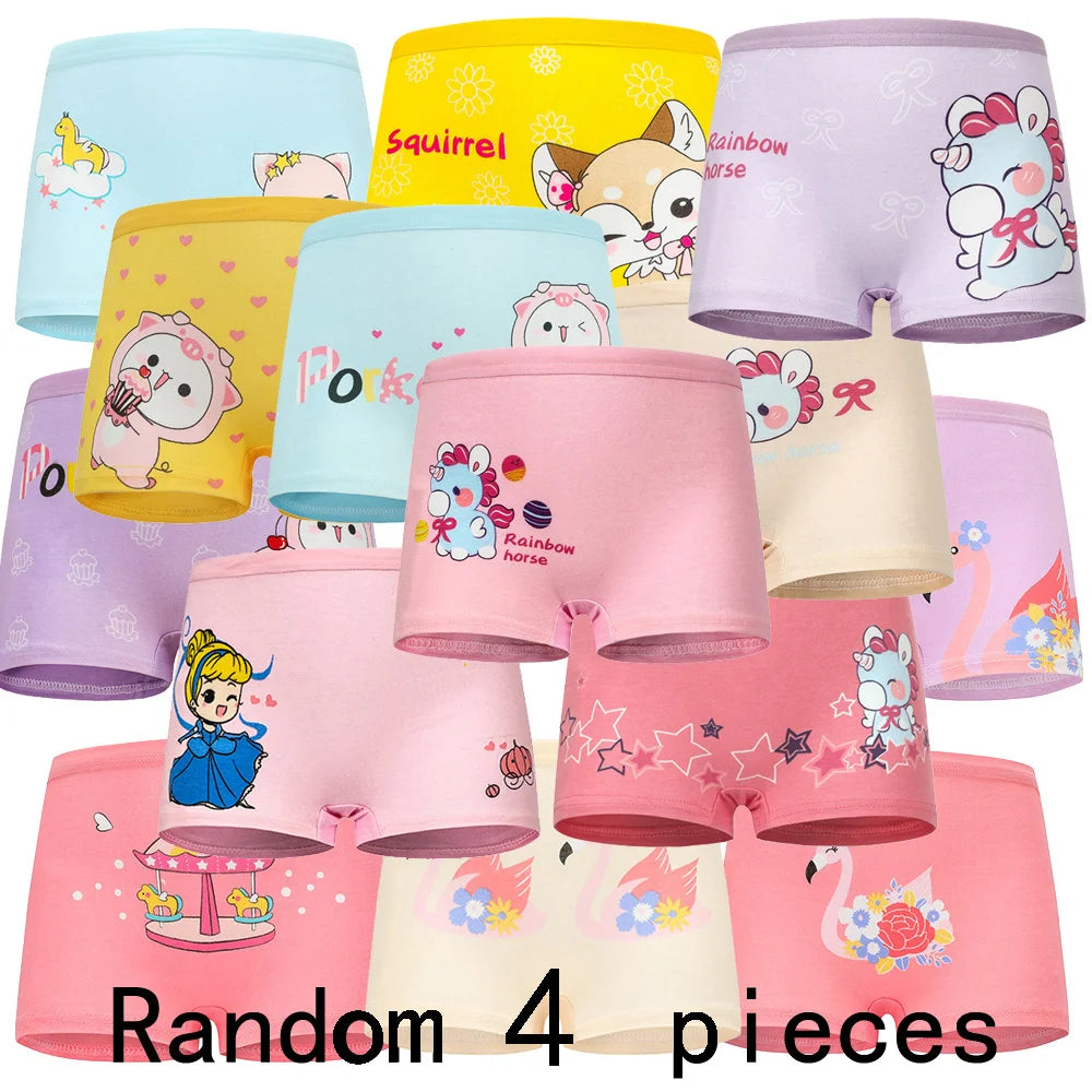 4 Pieces/lot Design Children's Girls Panties Cotton Soft Pretty Cartoon Unicorn Child Underwear for Girls Kids Boxer Breathable - Tasawoq