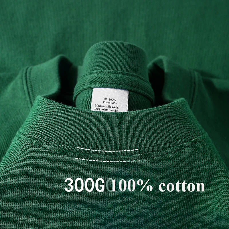 Summer Cotton Heavy Duty 300grams American Pure Cotton Short Sleeves T-shirt Men Casual Base Top Oversized T Shirt - Tasawoq
