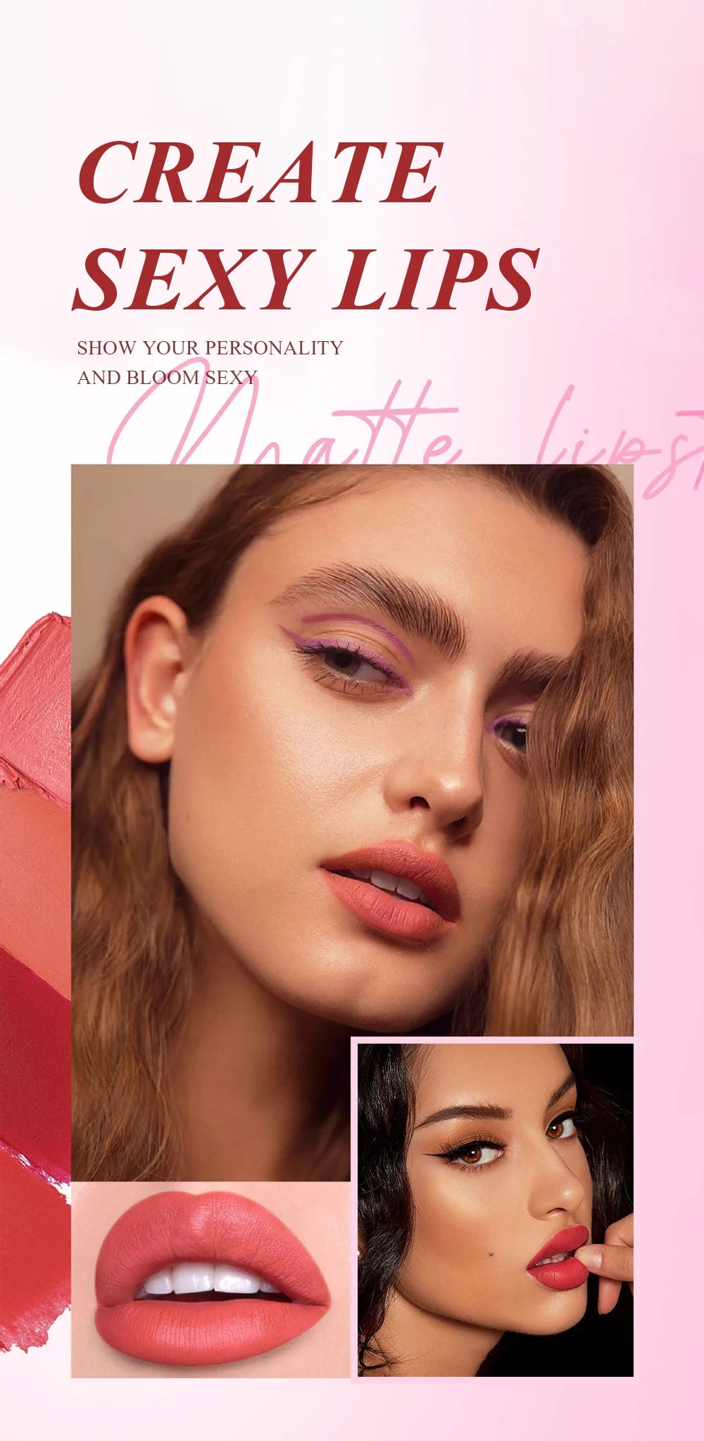 6 Colors Gold Bar Tube Lipstick Matte Texture Pearlescent Glitter Velvet Lipstick Valentine's Day Gift 1PCS - Tasawoq