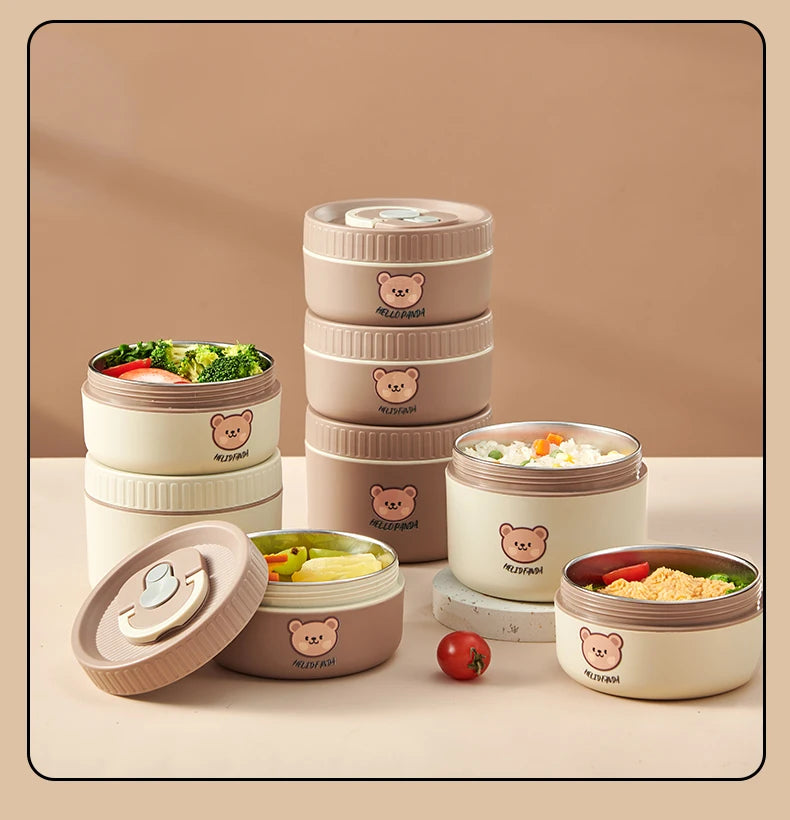 WORTHBUY Cute Bear 304 Stainless Steel Thermal Lunch Box For Kids Adults Portable Microwave Bento Box Leak Proof Food Container