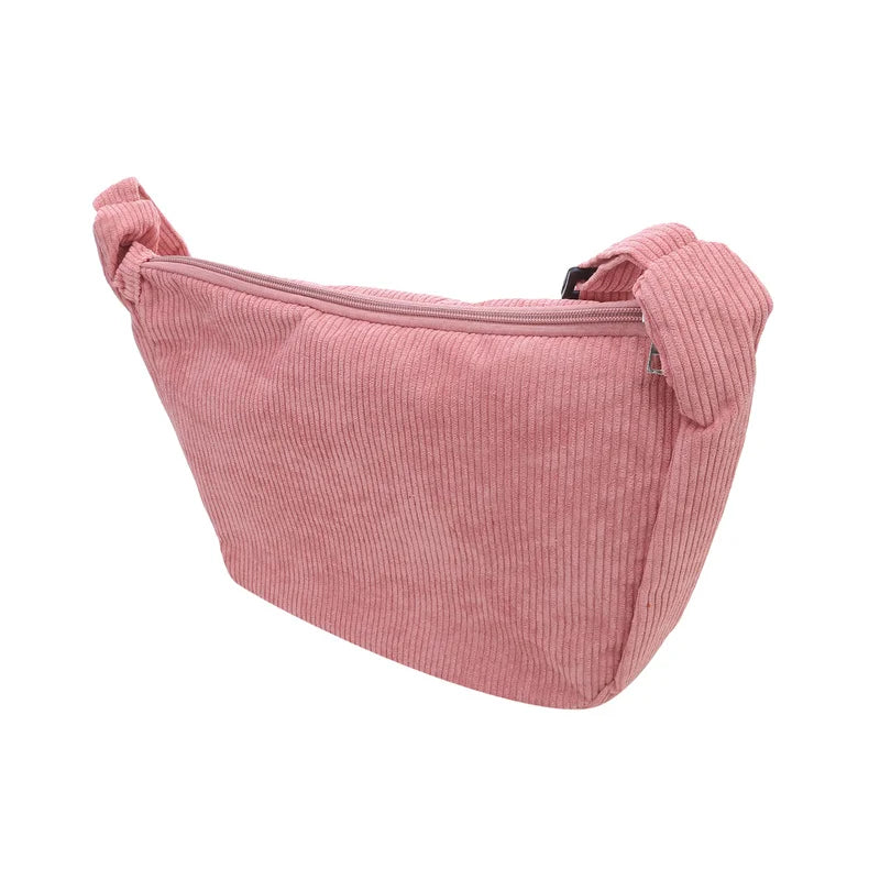 Corduroy Shoulder Bag Minimalist Crossbody Bag Women's Handbags Fashion Fabric Underarm Bag Solid Color Zipper Female Handbag - Tasawoq