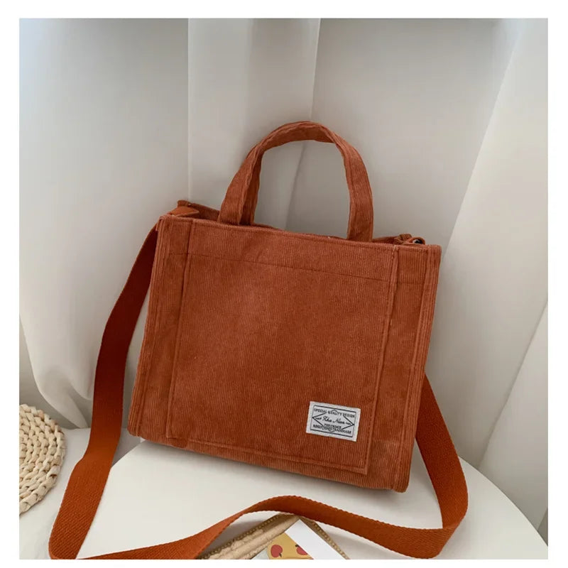 Women Handbag Simple Corduroy Portable Large Capacity HandBag Ins Fashion Trend Small Square Handbag Single Shoulder Bags - Tasawoq