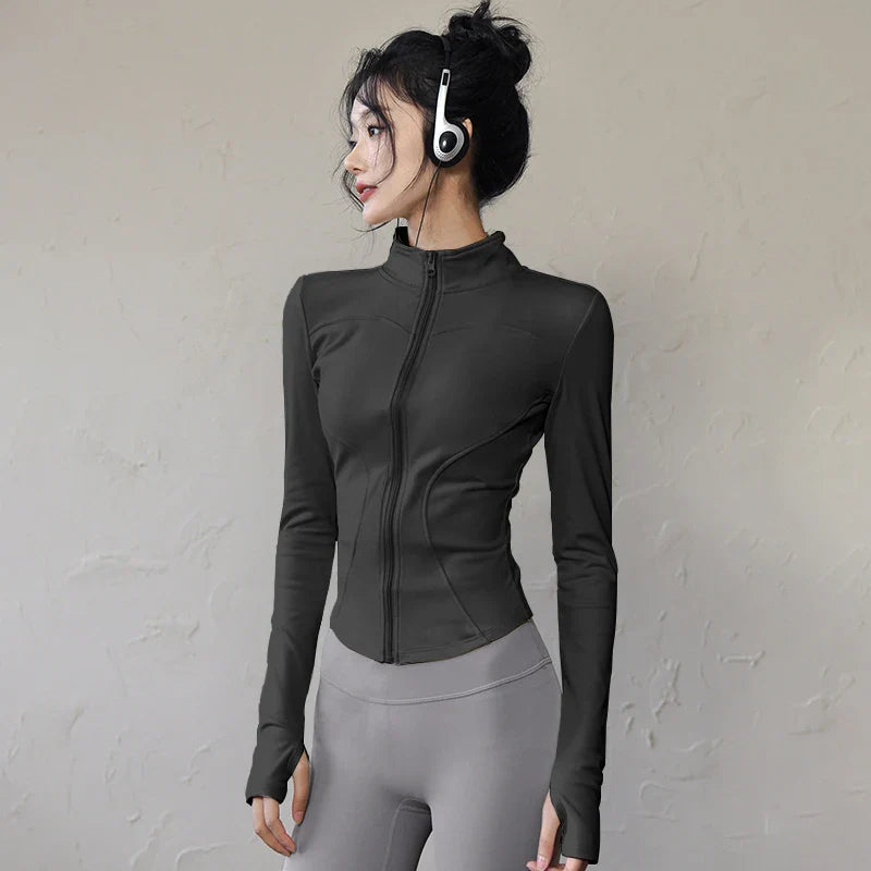 Long Sleeve Sports Jacket Women Zip Fitness Yoga Shirt Winter Warm Gym Top Activewear Running Coats Workout Clothes For Cycling - Tasawoq