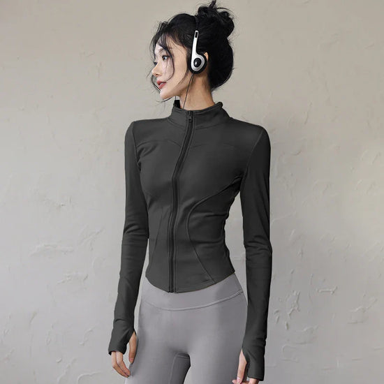 Long Sleeve Sports Jacket Women Zip Fitness Yoga Shirt Winter Warm Gym Top Activewear Running Coats Workout Clothes For Cycling - Tasawoq