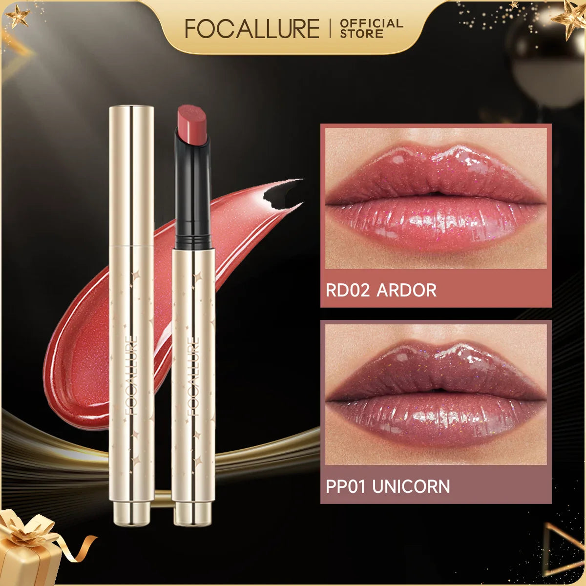 FOCALLURE Pearlescent Lip Glosses Stick Moisturizing Long Lasting Sexy Sparkling Lip Balms Shimmer Lipstick Pen Makeup Cosmetics - Tasawoq
