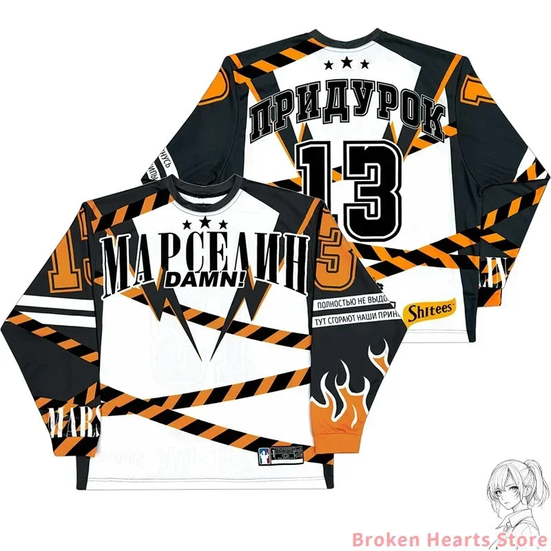 Y2k марселин Jersey Long Sleeves T-shirt Harajuku Vintage Streetwear Casual Baseball Jersey Casual Top Oversized Women Clothing - Tasawoq