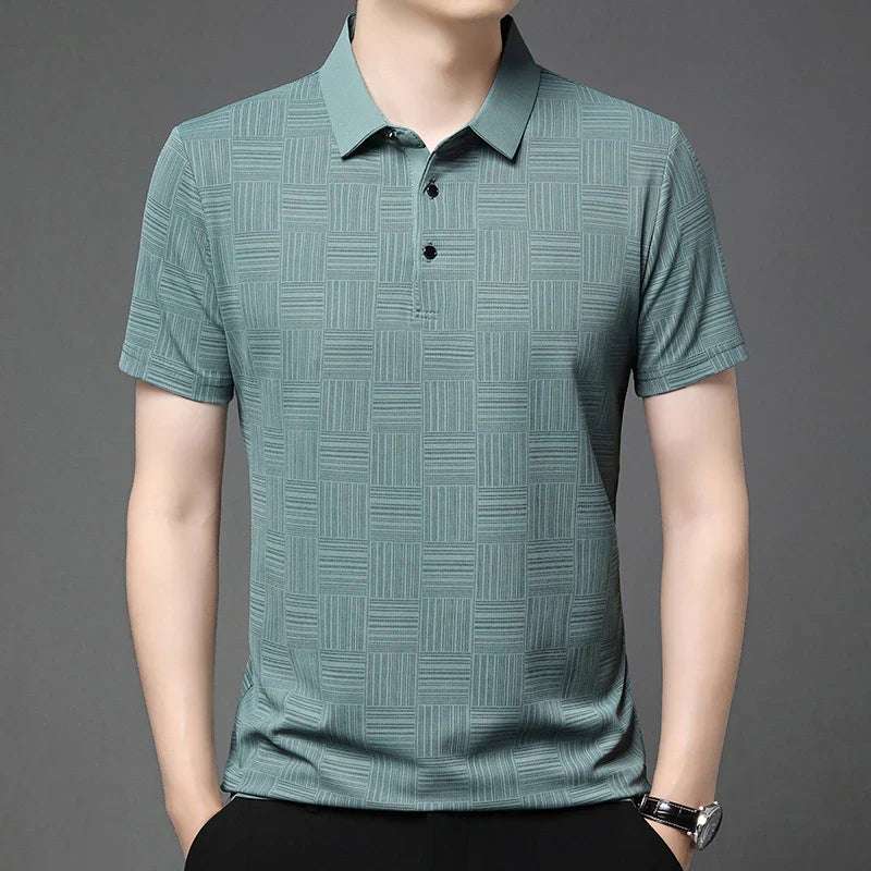 2024 Men's New Printed Business Casual Short sleeved POLO Shirt Fashion Short sleeved Comfortable and Breathable Top - Tasawoq