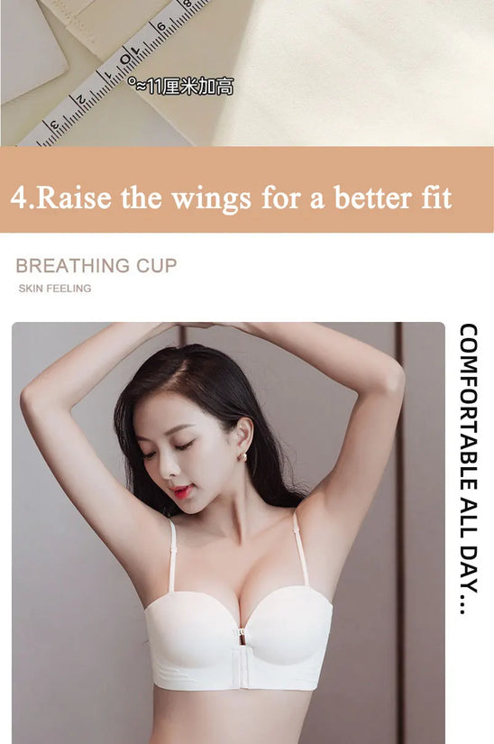 FINETOO Front Closure Sexy Push Up Bra Women Invisible Bras Underwear Lingerie For Female Brassiere Strapless Seamless Bralette - Tasawoq