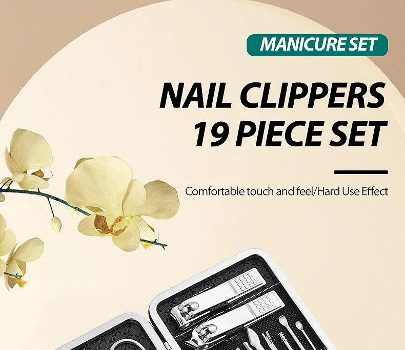 Nail art 19 piece set of beauty tools, home manicure, foot trimming, eagle beak pliers, care kit, nail knife, nail clipper set - Tasawoq