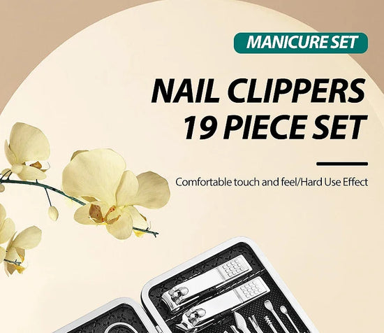 Nail art 19 piece set of beauty tools, home manicure, foot trimming, eagle beak pliers, care kit, nail knife, nail clipper set - Tasawoq