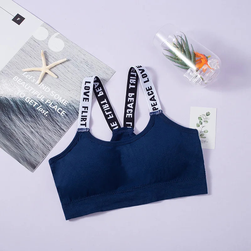 Women Letter Strap Sports Bra Sexy Seamless Fitness Underwear Elastic Slim Crop Top Breathable Push Up Yoga Vest Sportswear - Tasawoq