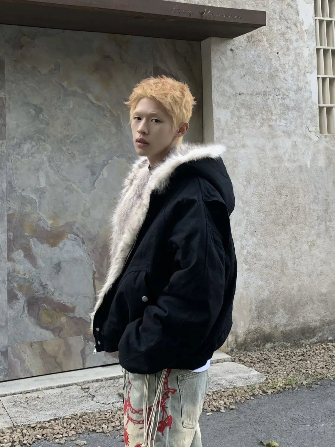 American Retro Woolen Collar Hooded Cotton Jacket Winter Thick Plush Top Men Street Hip-Hop Gothic Harajuku Oversize Jacket Coat - Tasawoq