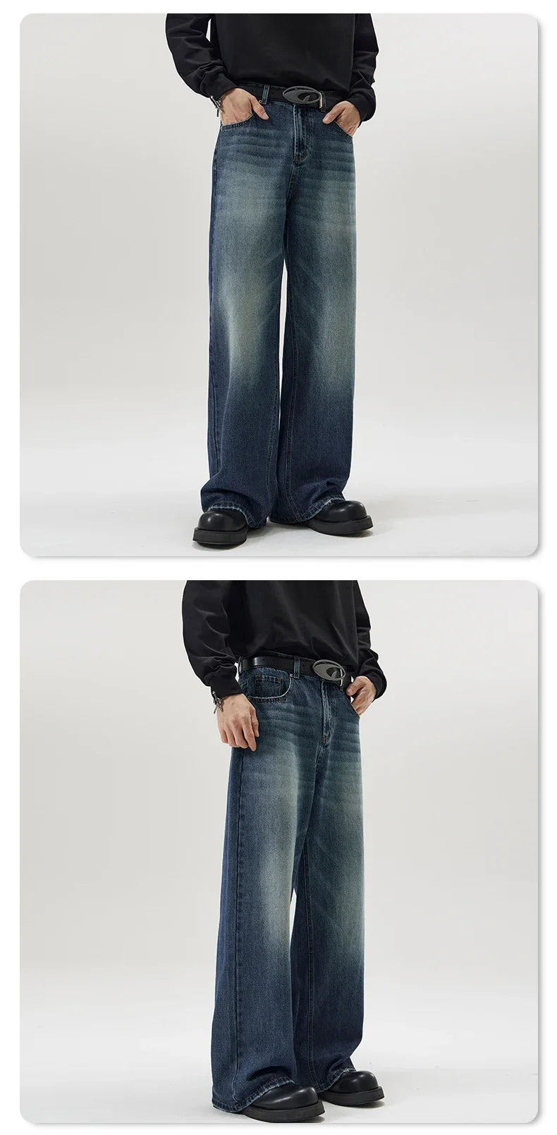 4 Colors Autumn Vintage Distressed Men's Baggy Straight Jeans Fashion Korean High Street Denim Pants Streetwear Male Trousers - Tasawoq