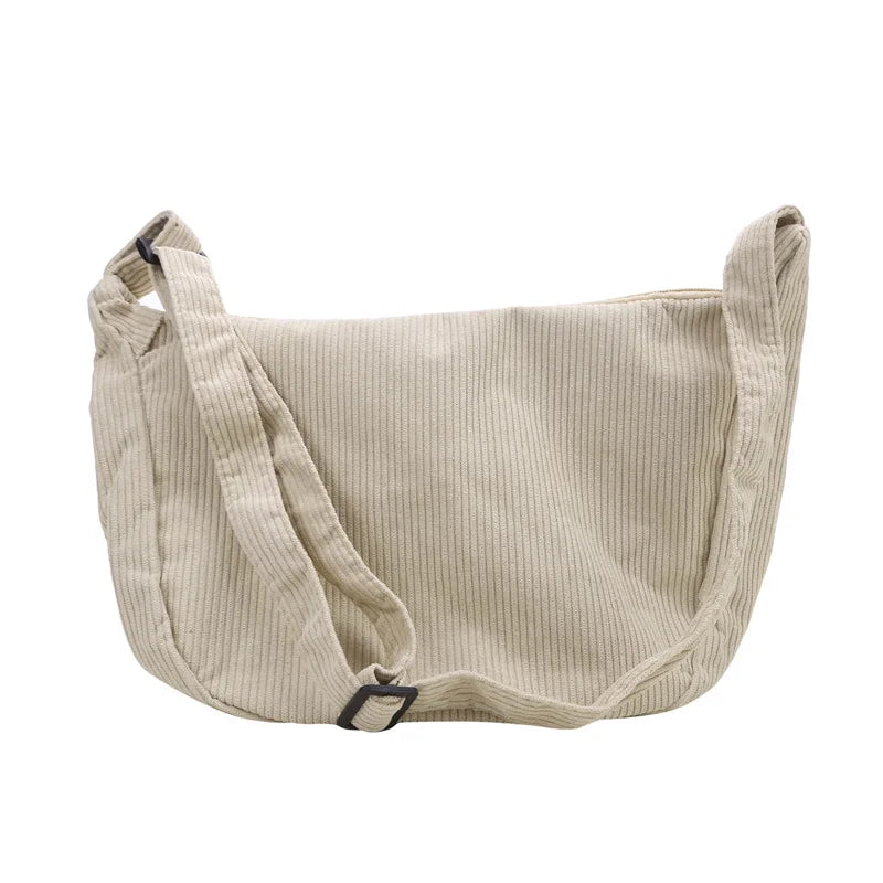 Corduroy Shoulder Bag Minimalist Crossbody Bag Women's Handbags Fashion Fabric Underarm Bag Solid Color Zipper Female Handbag - Tasawoq
