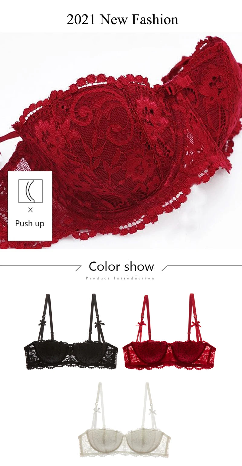 1/2 Half Cup Bras For Women Plus Size Lingerie Red Thin Underwear Cotton Sexy Push Up Balconette Bra Top Black White A B C D Cup - Tasawoq