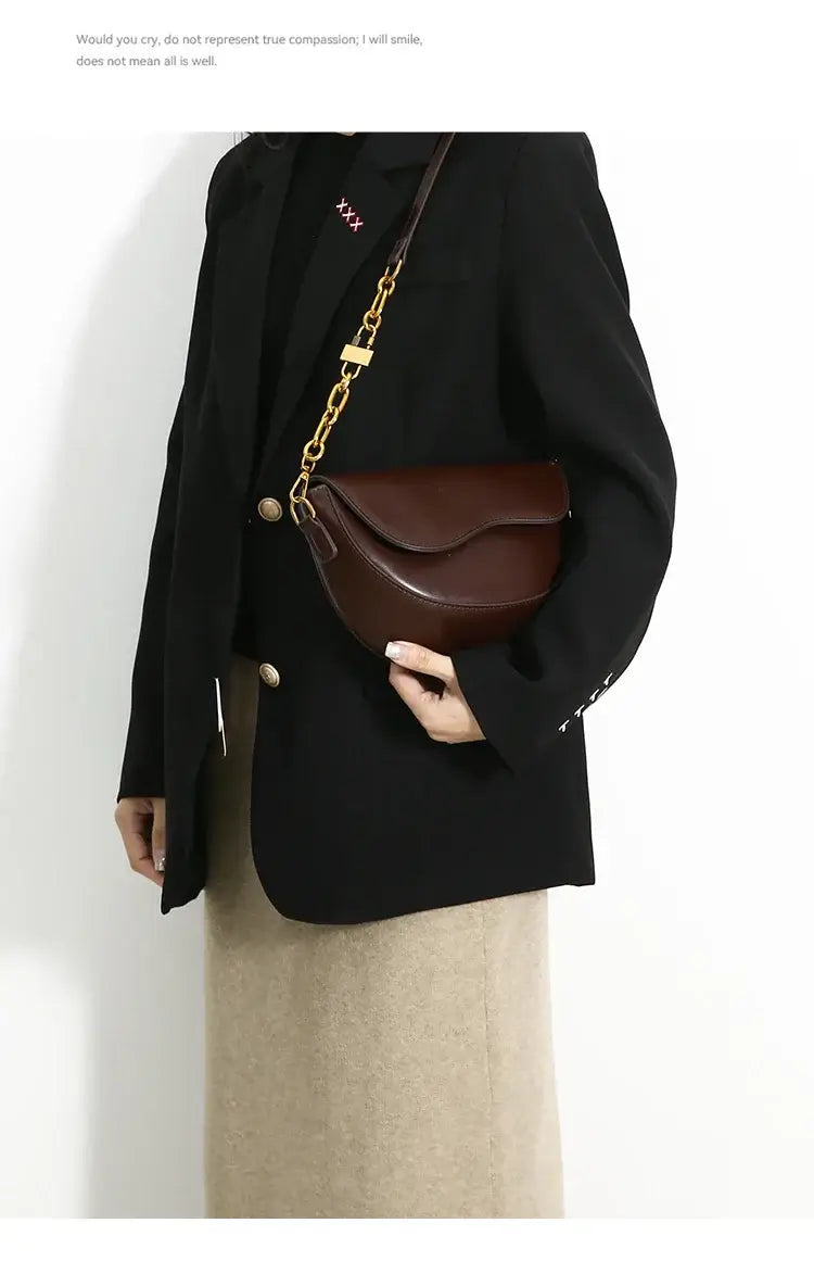 Small Leather Saddle Armpit Bags for Women Summer Chain Shoulder Crossbody Bag Ladies Vintage Underarm Handbags Woman bolsa - Tasawoq