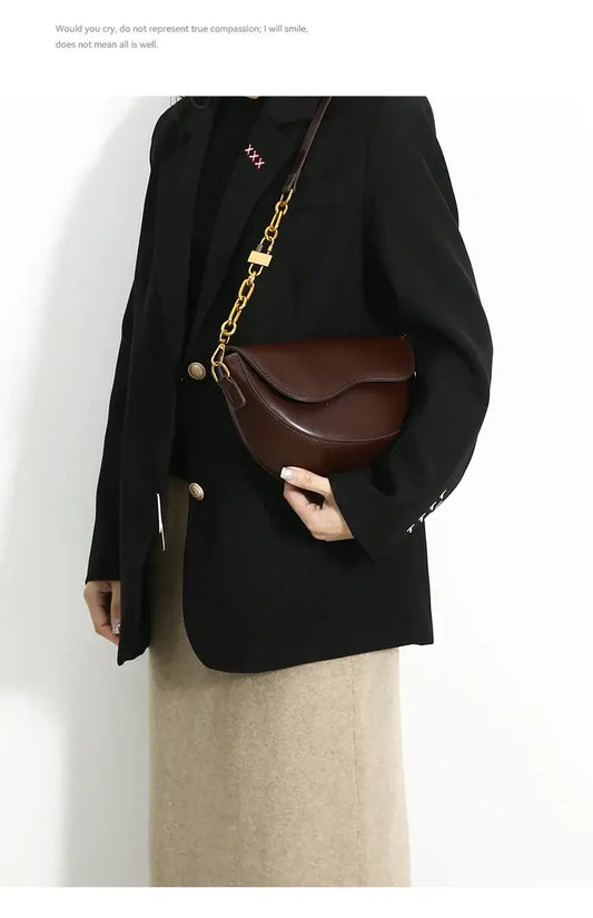 Small Leather Saddle Armpit Bags for Women Summer Chain Shoulder Crossbody Bag Ladies Vintage Underarm Handbags Woman bolsa - Tasawoq