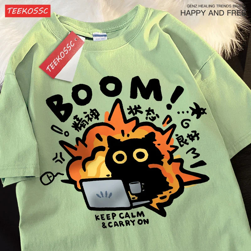 Good Mental State Pure Cotton Short Sleeved t-shirt For Men Women 2024 Summer New Tee Clothes Loose Casual Cartoon Oversized Top - Tasawoq