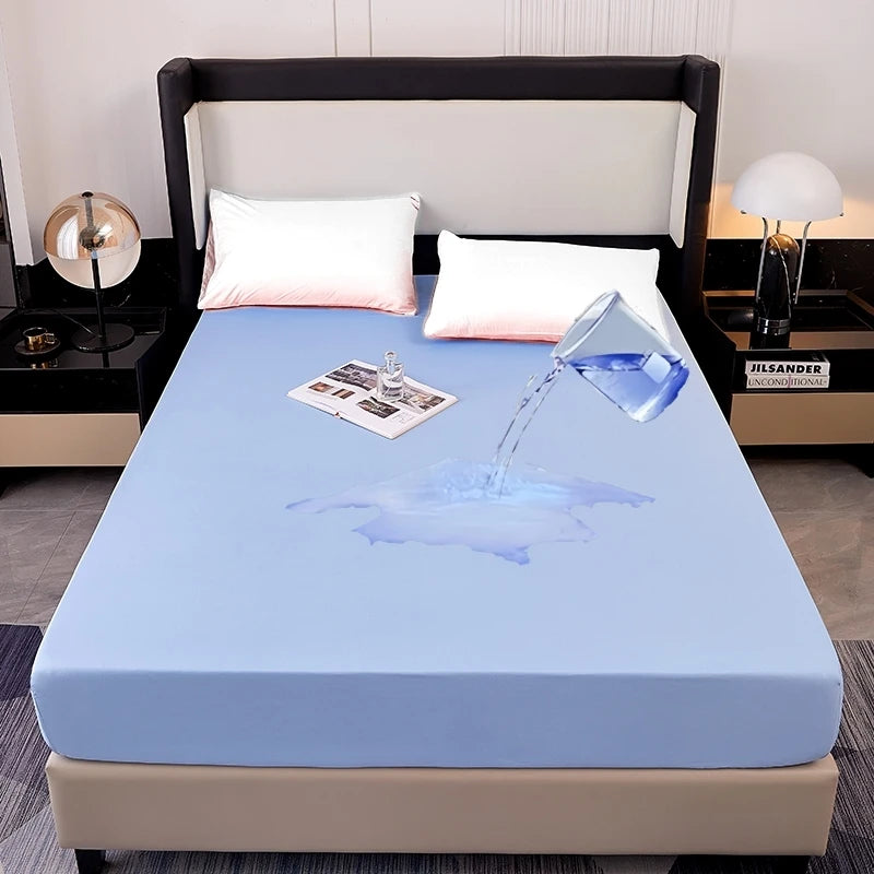 Kuup Safe Waterproof Mattress Protector Soft Comfortable Breathable Solid Color Fitted Bedding Cover No Pillowcases Included - Tasawoq