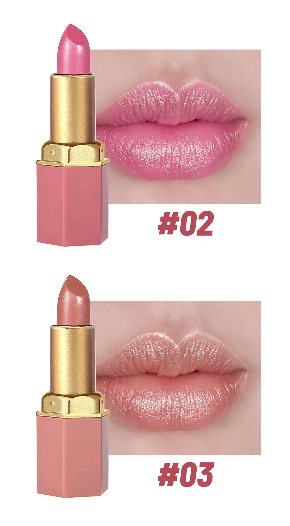 6 Colors Gold Bar Tube Lipstick Matte Texture Pearlescent Glitter Velvet Lipstick Valentine's Day Gift 6PCS - Tasawoq