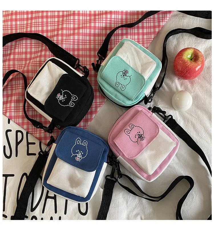 Cute Canvas One Shoulder Womens Bag Little Rabbit Korean Version Fashion Crossbody Bag Female Student Cotton Womens Handbag - Tasawoq