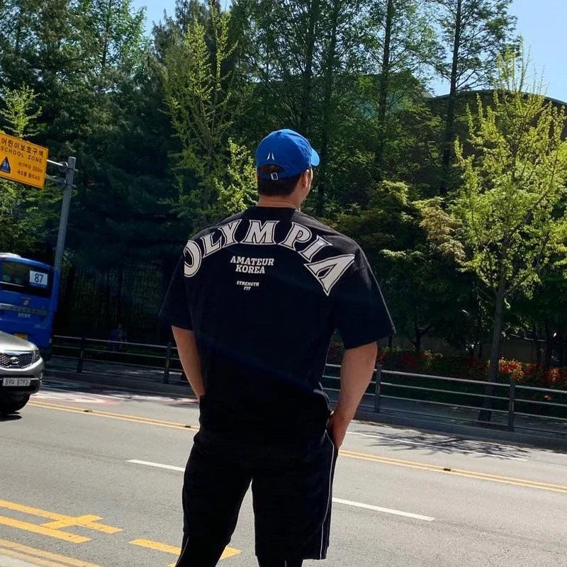 NEW Cotton Gym Shirt Sports T Shirt Men Short Sleeve Running T Shirt Men Workout Training Tees Fitness Loose large size tops