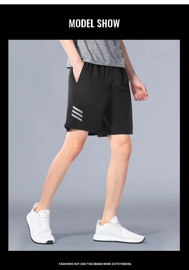 SONECHOKI Running Shorts Men Striped Printing Loose Basketball Sport Gym Breathable Shorts Fitness Training Workout Bottom Male - Tasawoq