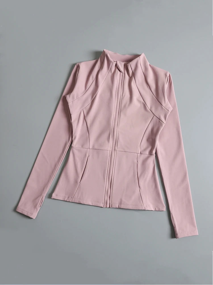 New yoga wear ladies coat round high elastic loose exercise yoga fitness long sleeve stand-up collar yoga tops - Tasawoq