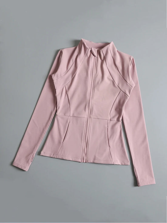 New yoga wear ladies coat round high elastic loose exercise yoga fitness long sleeve stand-up collar yoga tops - Tasawoq