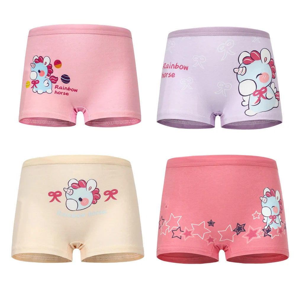 4 Pieces/lot Design Children's Girls Panties Cotton Soft Pretty Cartoon Unicorn Child Underwear for Girls Kids Boxer Breathable - Tasawoq