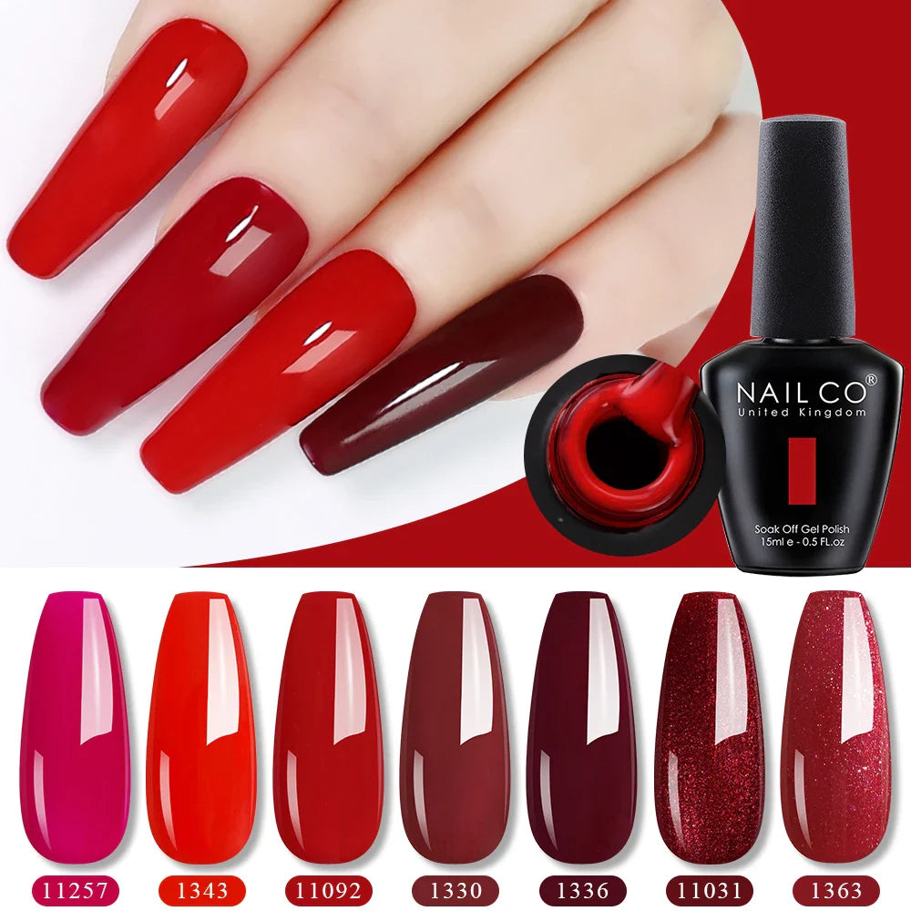 NAILCO Red Colors Series 15ML Nail Gel Polish Nail Supplies Semi Permanent For Nail Art Manicure Soak Off LED UV Hybrid Varnish - Tasawoq