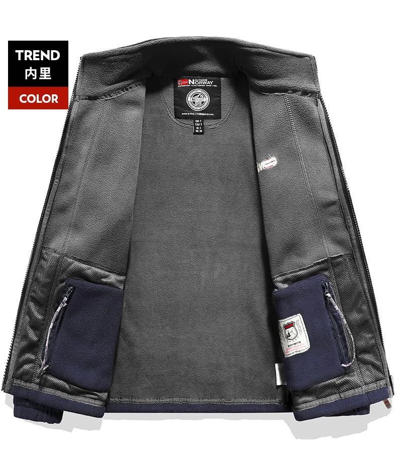 Winter Warm Fleece Jacket Men's Climbing Double Thickened Pocket Jacket Outdoor High Collar Windproof Ski Sweatshirt Coat Men - Tasawoq