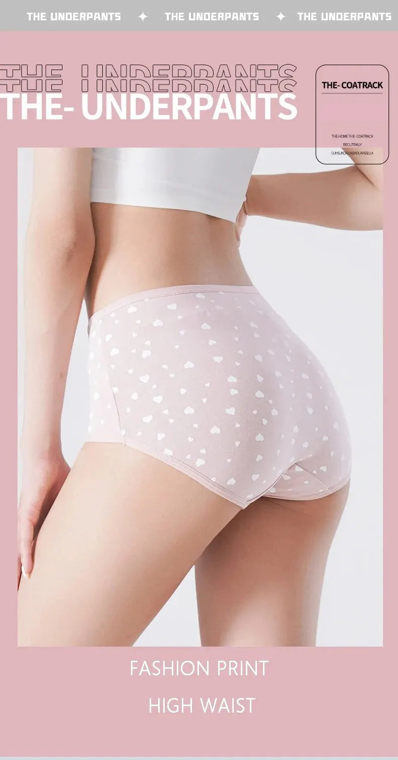 4Pcs Women's Panties High Waist Underwear Fashion Print Girls Briefs Breathable Cotton Panty Plus Size M-5XL Female Lingerie - Tasawoq
