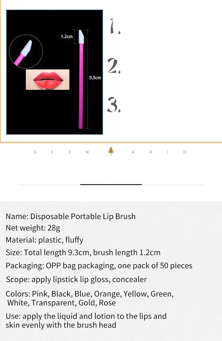 50 Pcs Disposable Lip Brush Makeup Tools Hollow Lip Wands Nylon Lip Gloss Stick Applicator Lipstick Wands Set Cosmetic Tools - Tasawoq