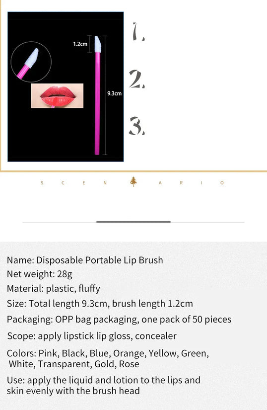 50 Pcs Disposable Lip Brush Makeup Tools Hollow Lip Wands Nylon Lip Gloss Stick Applicator Lipstick Wands Set Cosmetic Tools - Tasawoq