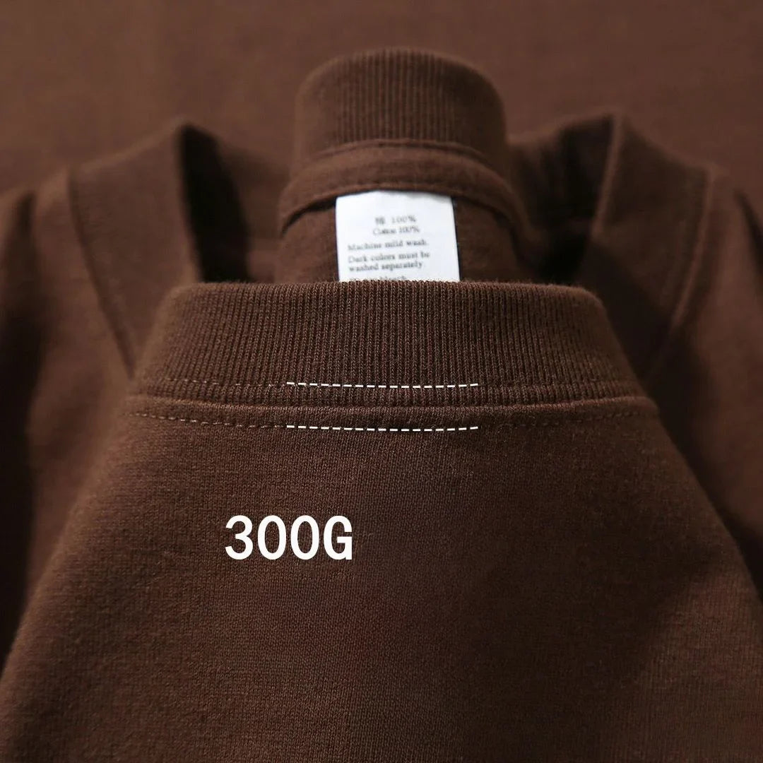 Summer Cotton Heavy Duty 300grams American Pure Cotton Short Sleeves T-shirt Men Casual Base Top Oversized T Shirt - Tasawoq