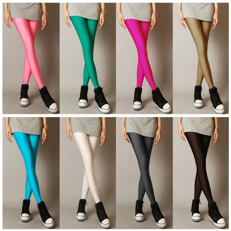 New Spring Solid Candy Neon Leggings for Women High Stretched Female Legging Pants Girl Clothing Leggins Plug Size - Tasawoq