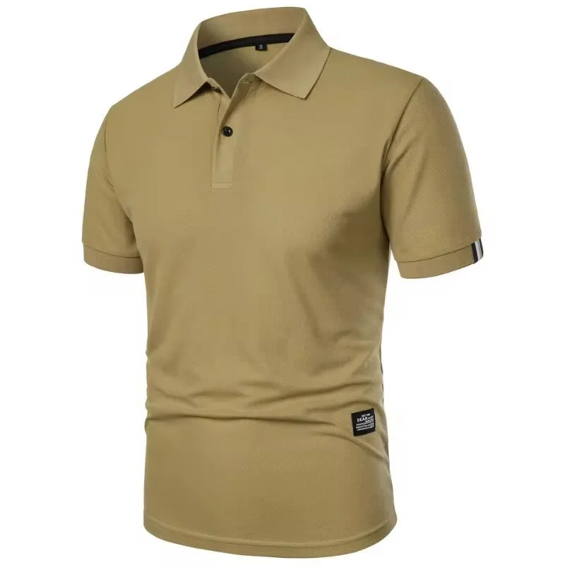 Summer Men's Solid Color Polo Shirt Short Sleeve Lapel Button Tshirts for Men Casual Streetwear Lightweight Jogging Tops - Tasawoq