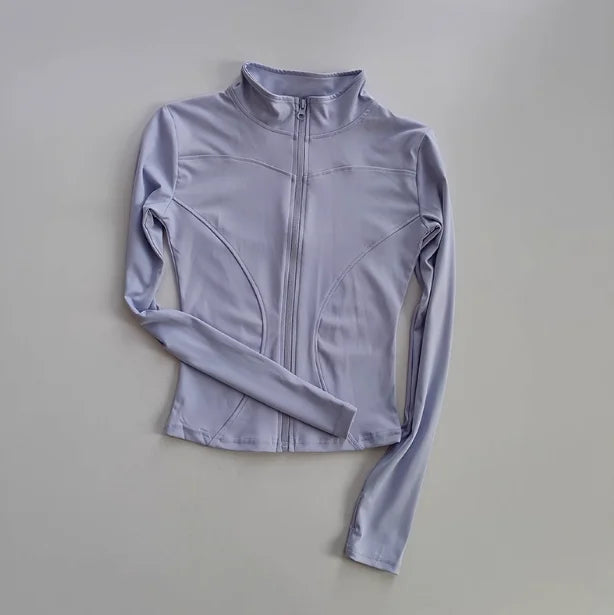 Outdoor Sports Long Sleeved Women Slim Yoga Clothes Quick Dry Zipper Cardigan Stand Up Collar Jacket Running Fitness Jacket Top - Tasawoq