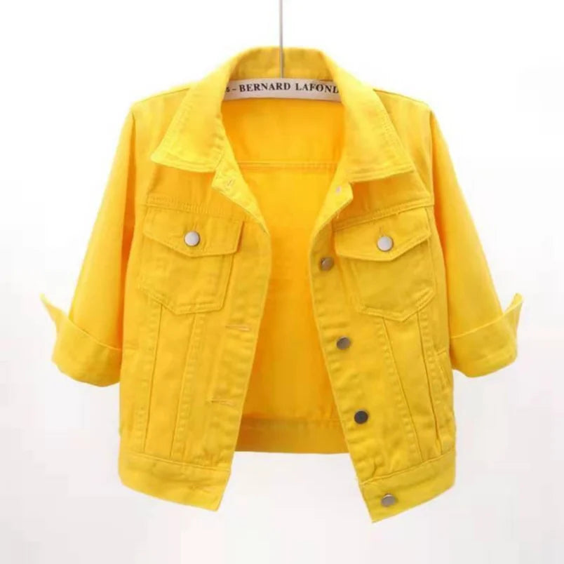 Women Denim Jacket Spring Autumn Short Coat Pink Jean Jackets Casual Tops Purple Yellow Purple Blue Loose Tops Lady Outerwear - Tasawoq
