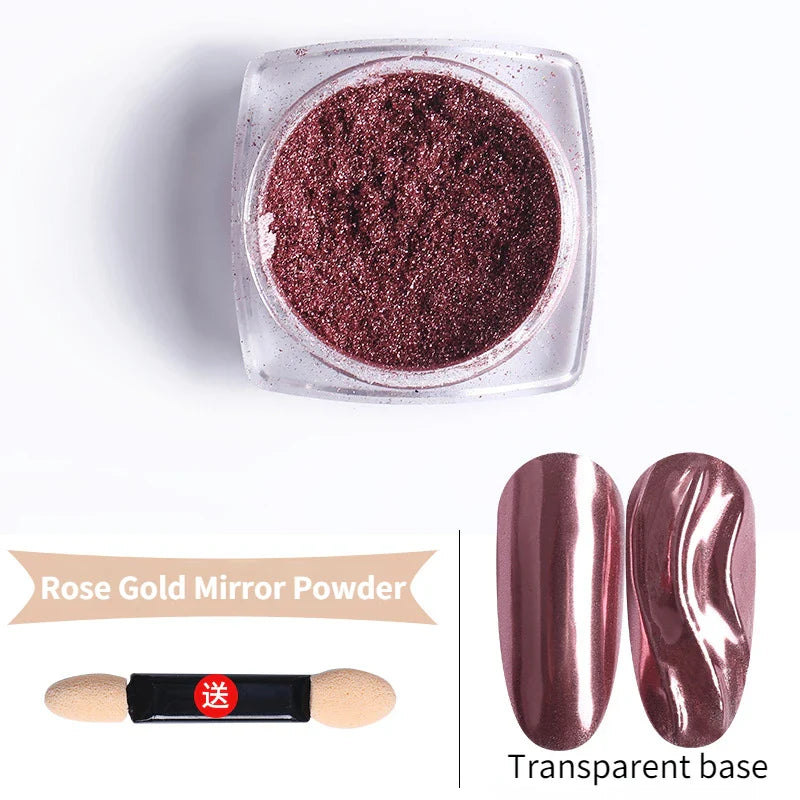 Nail Art Mirror Glitter Powder Rose Gold Silver Metallic Effect Nail Glitters For Nails UV Gel Polish Nails Chrome Pigment Decor - Tasawoq