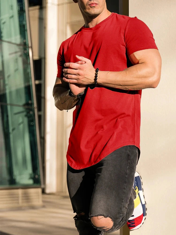 Muscle Fitness T-shirt Summer Men's Athleisure Workout short sleeve T-shirt High Quality cotton Men T-shirt Gym Sport Shirt Tops - Tasawoq