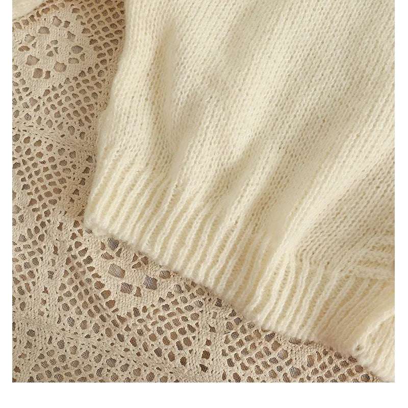 PTKPCC New Autumn Colourful Applique Flower Cardigan for Women Cute Long V-neck Knit Crop Sweater Girl Soft Knitwear - Tasawoq