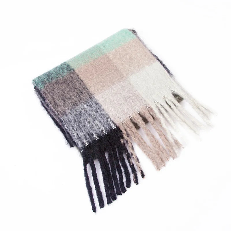 2025 Winter Thick Warm Scarf Women Cashmere Shawl and Wraps Pashmina Neckerchief Bufanda Female Rainbow Hairy Tessel Echarpe New - Tasawoq