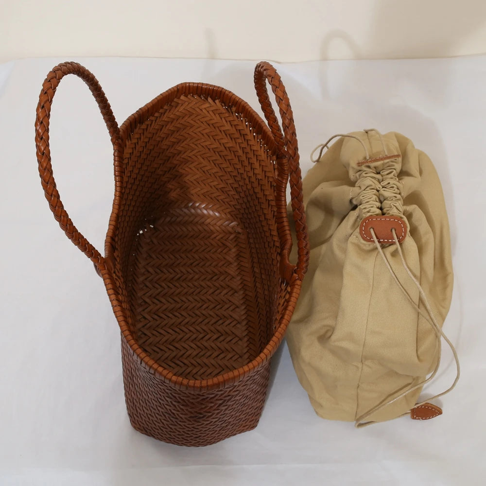 Handbags Women's Genuine Leather Shoulder Bag Weaving Casual Shopping Bag Vintage Big Tote Purse Cowhide Cross Hand Bags Lady - Tasawoq