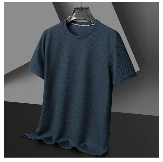 New Summer Waffle Round Neck Short Sleeved T-shirt for Men's Short Sleeved Top - Tasawoq