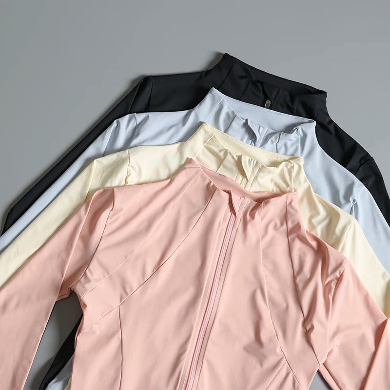 New yoga wear ladies coat round high elastic loose exercise yoga fitness long sleeve stand-up collar yoga tops - Tasawoq