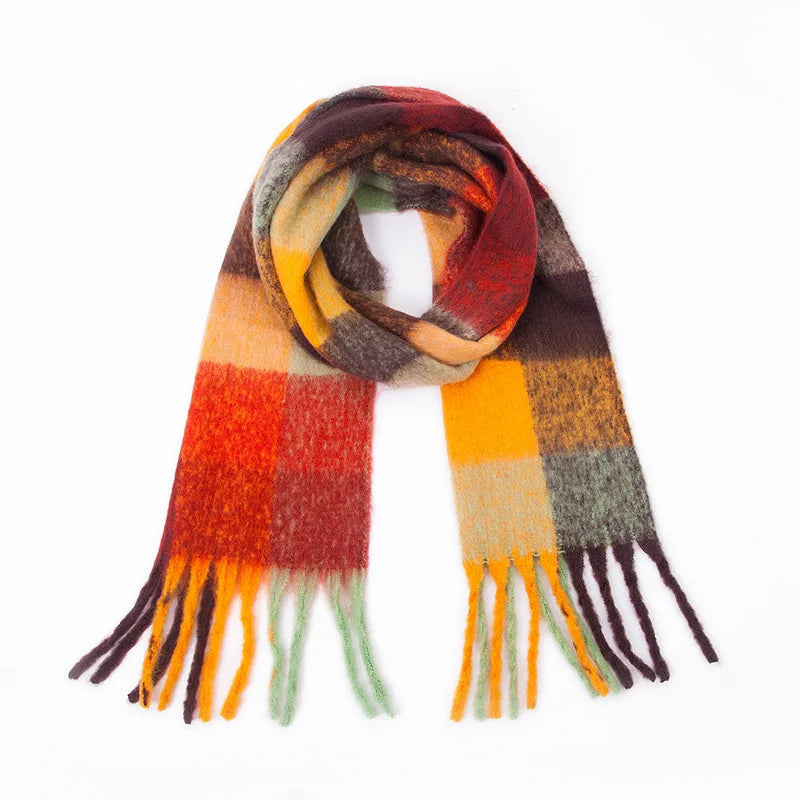 2025 Winter Thick Warm Scarf Women Cashmere Shawl and Wraps Pashmina Neckerchief Bufanda Female Rainbow Hairy Tessel Echarpe New - Tasawoq