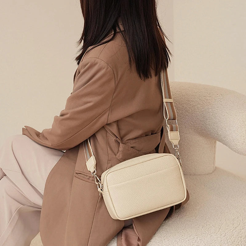 Fashion Hit Color Shoulder Bags for Women Female PU Leather Crossbody Messenger Bags Small Handbag Wide Strap Purse - Tasawoq